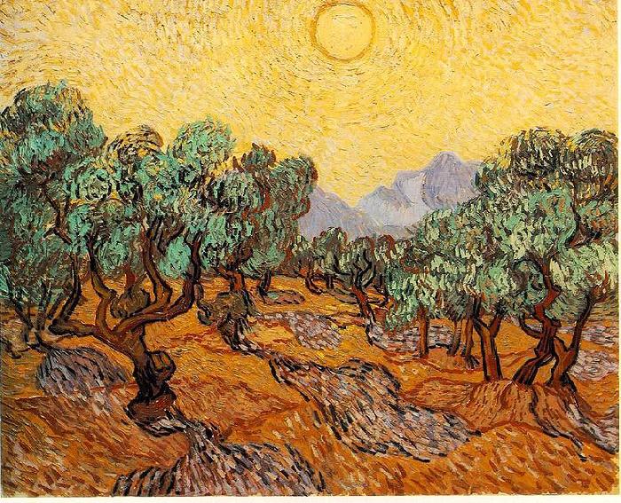  Olive Trees with Yellow Sky and Sun